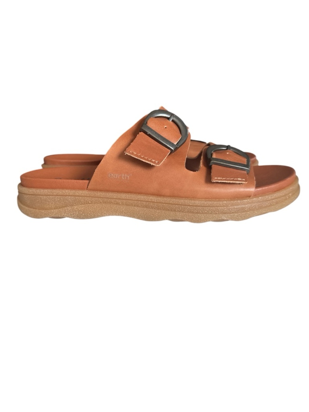 Earth Women's Tan Leather Double Buckle Slide Sandals - Picture 2 of 4